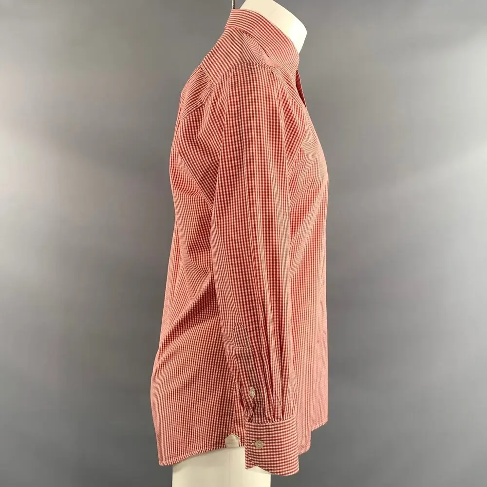 BRULI Size M Red White Gingham Cotton Pointed Collar Long Sleeve Shirt